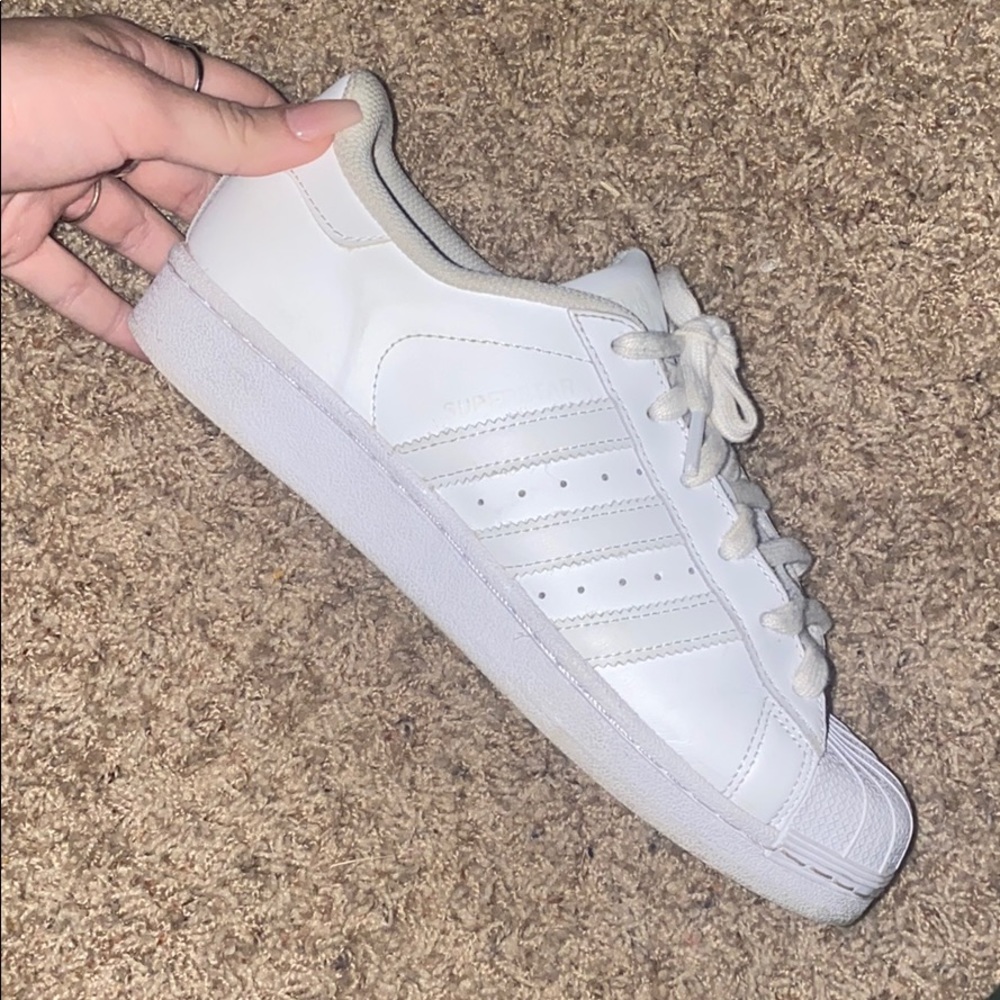 All white adidas superstar tennis shoes